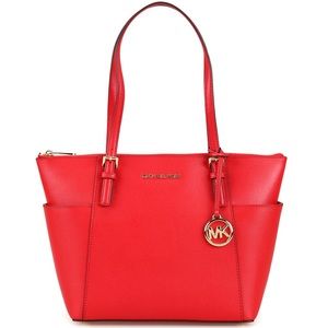 Michael Kors Jet Set Zip Tote, Continental Wrist Strap Wallet ,Pompom Charm Set